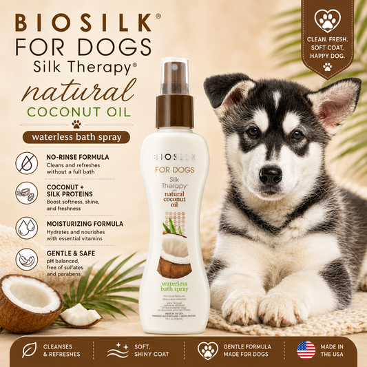BioSilk for Dogs Silk Therapy Coconut Oil Waterless Bath Spray 237ml