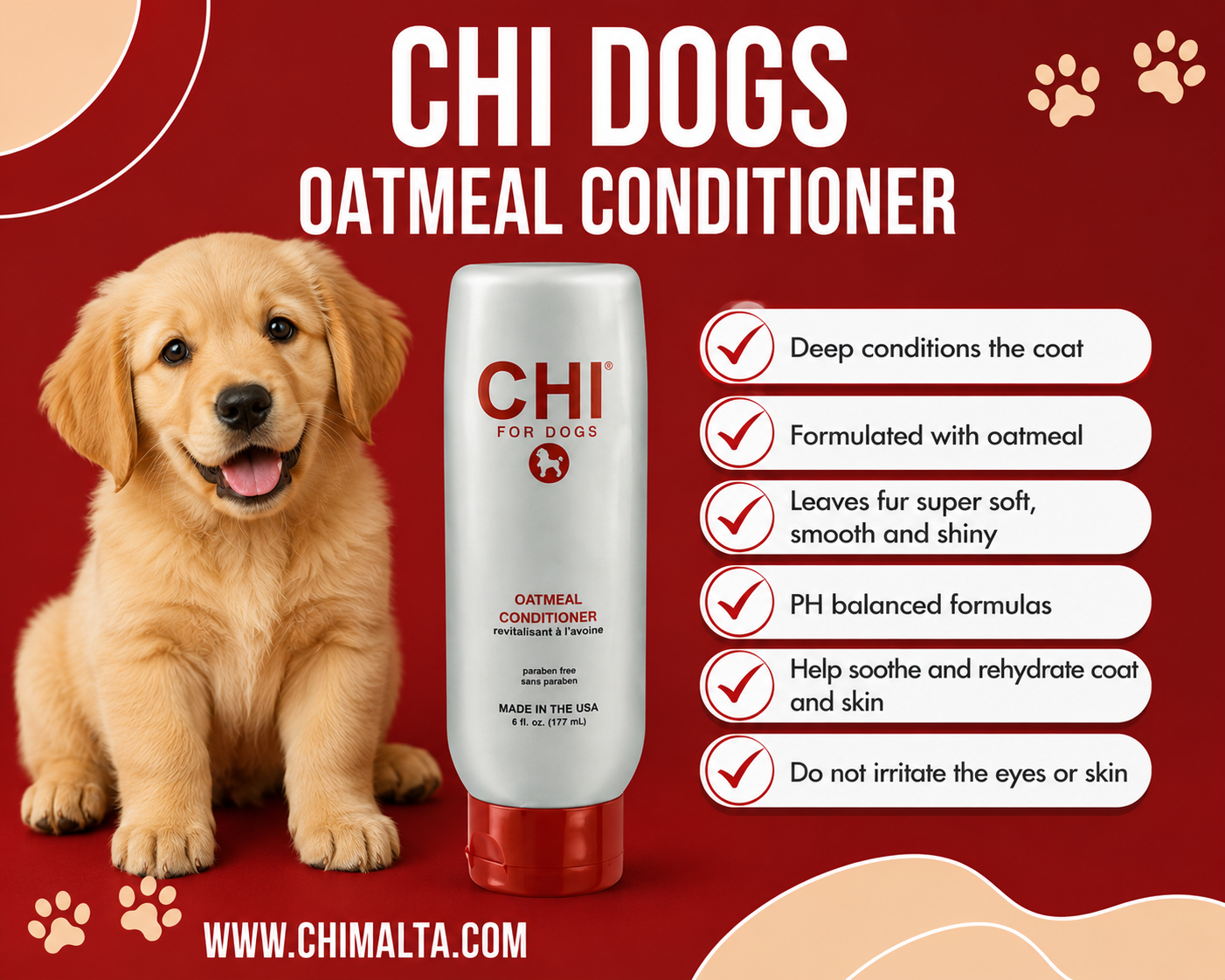 CHI Pets Oatmeal Conditioner 177ml For Dogs