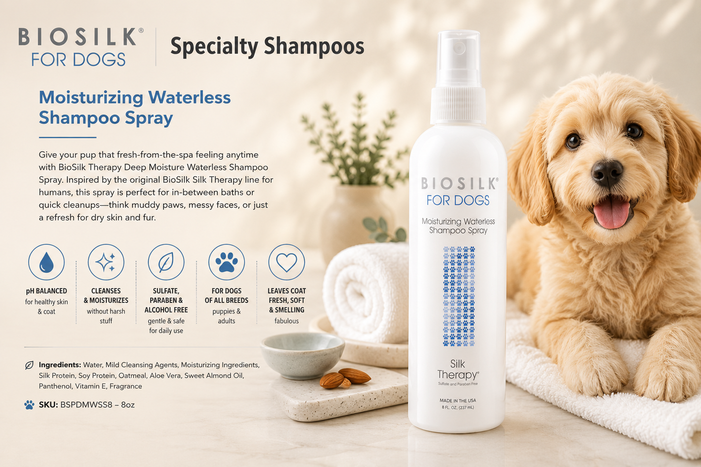 BioSilk For Dogs Moisturizing Waterless Shampoo Spray