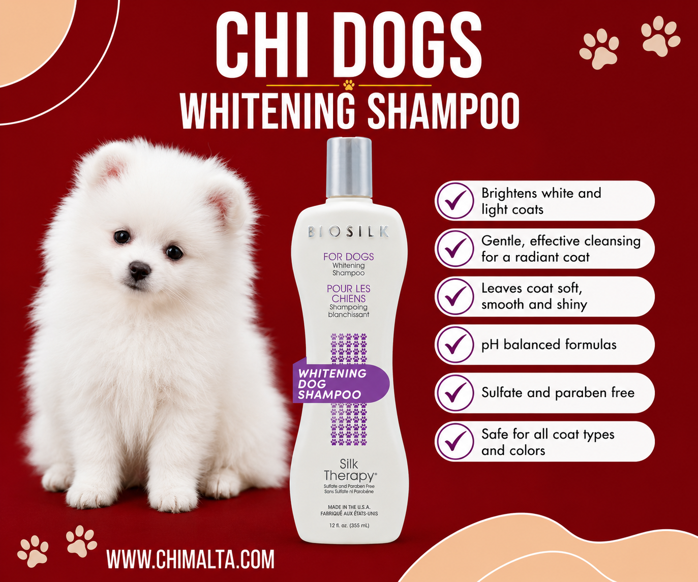 Biosilk Pets Whitening Shampoo 355Ml for dogs
